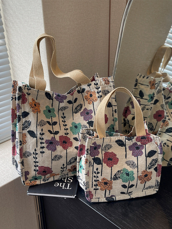 Τσάντα Tote καθημερινής χρήσης με μεγάλη χωρητικότητα — καμβάς, επένδυση πολυεστέρα, κάθετη τετράγωνη μορφή, φερμουάρ, τρισδιάστατη εξωτερική τσάντα