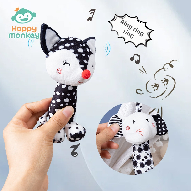Плюшена играчка за бебета с wind chimes, teether и дрънкалка – аксесоар за количка, марка HAPPY MONKEY, за деца 0–3 години