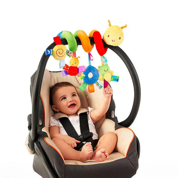 Pliušinis kūdikio lovytėje kabinamas žaislas su etiketėmis, 0–3 metų – lavina pojūčius, regą ir rankų–akių koordinaciją