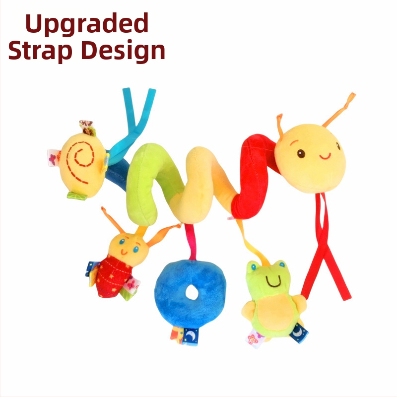 Плюшена бебешка висяща играчка за креватче с етикети, за деца 0–3 г., развива сетивата, зрението и координацията ръка–око