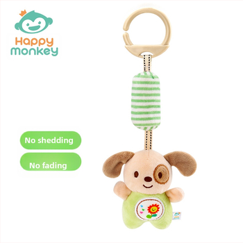Zīdaiņu vēja zvaniņš pie ratiem — plīša rotaļlieta, 0–3 gadi, HAPPY MONKEY (Plīša materiāls; vēja zvaniņš; zīdaiņu rotaļlieta; sensoriskā attīstība)