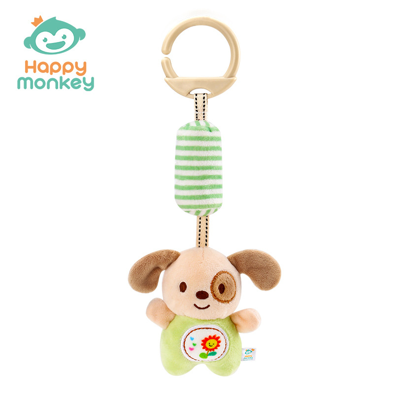 Zīdaiņu vēja zvaniņš pie ratiem — plīša rotaļlieta, 0–3 gadi, HAPPY MONKEY (Plīša materiāls; vēja zvaniņš; zīdaiņu rotaļlieta; sensoriskā attīstība)