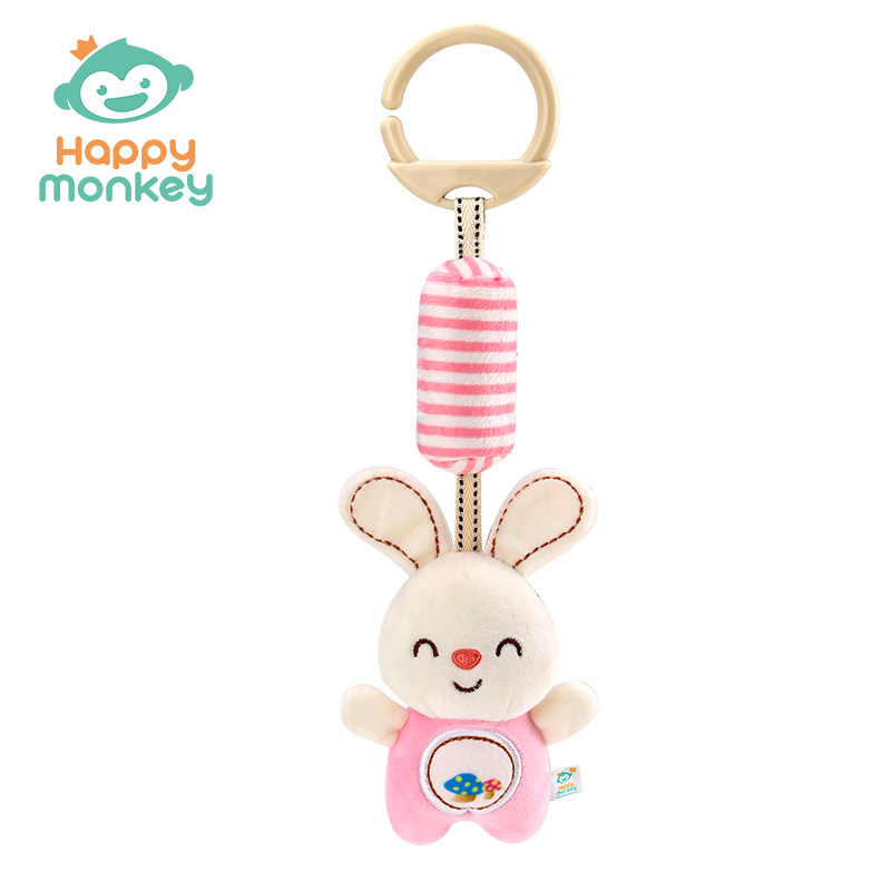 Zīdaiņu vēja zvaniņš pie ratiem — plīša rotaļlieta, 0–3 gadi, HAPPY MONKEY (Plīša materiāls; vēja zvaniņš; zīdaiņu rotaļlieta; sensoriskā attīstība)