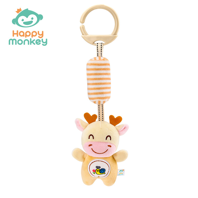 Zīdaiņu vēja zvaniņš pie ratiem — plīša rotaļlieta, 0–3 gadi, HAPPY MONKEY (Plīša materiāls; vēja zvaniņš; zīdaiņu rotaļlieta; sensoriskā attīstība)