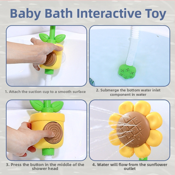 Vannas rotaļlieta zīdaiņiem ar rokas izsmidzināšanu saulespuķes formā, plastmasa, 0–3 gadi