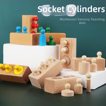 Koka cilindriska sajūtu attīstības spēle, Montessori iedvesota agrīnā izglītība bērniem 0–3 gadi