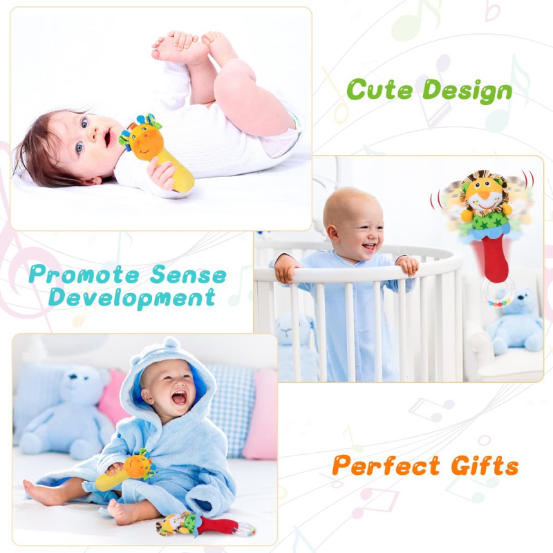 Дрънкалка за бебета с плюшено животинче – успокояваща играчка за хващане с ръка, подходяща за 0–3 години, опаковано в Opp bag