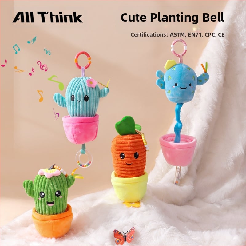 Allthink pliušinis pakabukas vežimėliui – augalų tematikos muzikos dėžutė, žaislas kūdikiams 0–3 m., raminantis