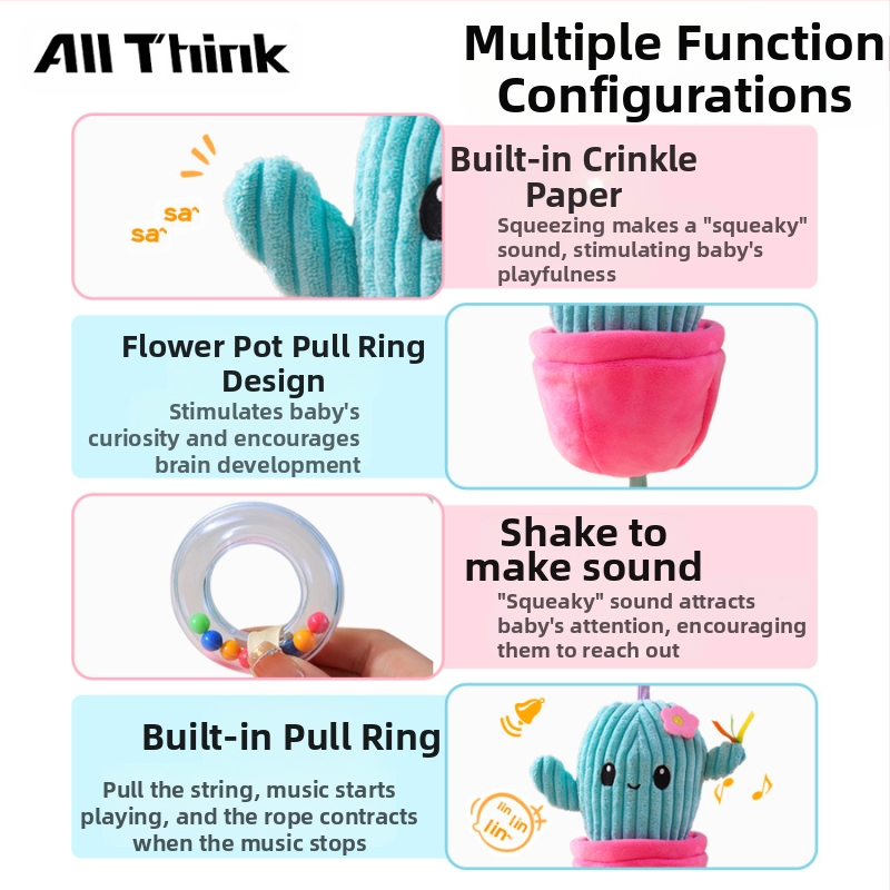 Allthink Плюшено висящо за количка – растителна музикална кутия за бебета 0–3 години, успокоява