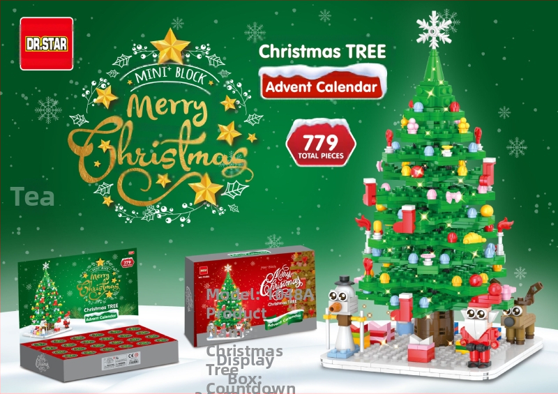 24 napos Advent karácsonyfát építő blokk játék – Mikulás téma, ABS, DIY, 0,8 kg, 7–14 éveseknek, nem elektromos