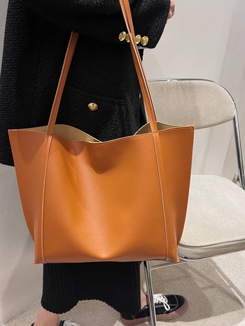 Τσάντα Tote από PU, κάθετης τετραγωνικής μορφής, ανοιχτή κορυφή, άνοιξη 2024