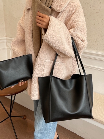 Τσάντα Tote από PU, κάθετης τετραγωνικής μορφής, ανοιχτή κορυφή, άνοιξη 2024