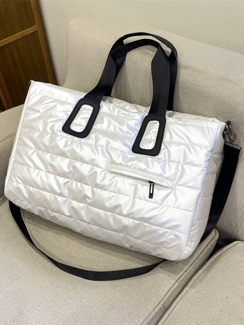 Дамска Tote чанта в уличен стил, найлон, хоризонтално квадратна форма, цип, джоб за мобилен телефон и лична карта