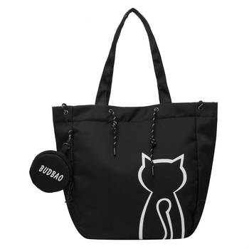 Τσάντα Tote από καμβά με εκτύπωση καρτούν φλοράλ, μεγάλη χωρητικότητα, κορεάτικος street style, φερμουάρ, επένδυση πολυεστέρα