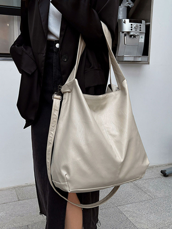 PU Tote Τσάντα - Κλείσιμο με Φερμουάρ, Οριζόντια Τετράγωνη Μορφή, Εσωτερική Τσέπη με Φερμουάρ