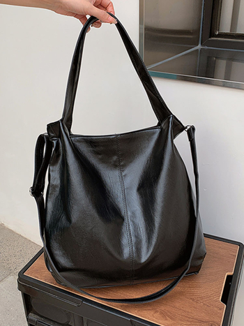 PU Tote Τσάντα - Κλείσιμο με Φερμουάρ, Οριζόντια Τετράγωνη Μορφή, Εσωτερική Τσέπη με Φερμουάρ