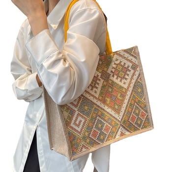 Geantă Tote din pânză, cu buzunar intern cu fermoar, închidere magnetică și mâneri duble