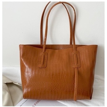 Γυναικεία PU tote τσάντα με μοτίβο κροκοδειλίου, μεγάλη χωρητικότητα, κλείσιμο με φερμουάρ, πολυεστερική επένδυση, με εσωτερική τσέπη, Άνοιξη 2025