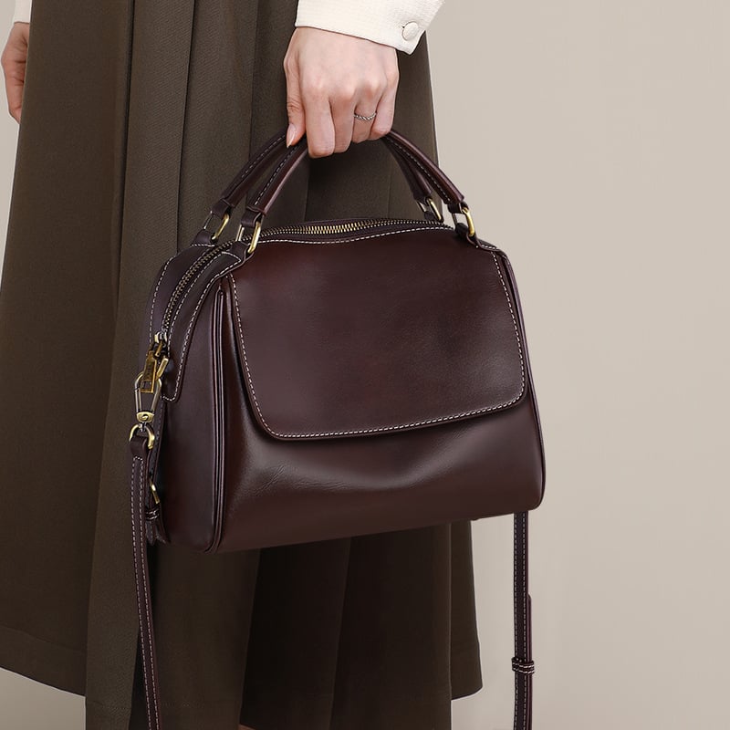 Női crossbody tote táska – SEAMMER valódi bőr, Boston stílus, nagy kapacitás, belső rekeszek, cipzáras zárás