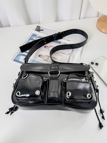 PU bőr alkar-crossbody táska, utcai stílus, horizontális négyzet alakú, zárható lezárás, belső zipzáras zseb, poliészter bélés, 2025 tavasz