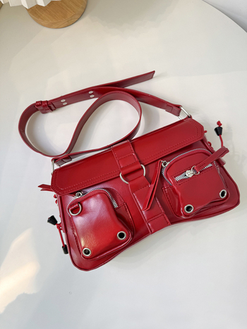 PU bőr alkar-crossbody táska, utcai stílus, horizontális négyzet alakú, zárható lezárás, belső zipzáras zseb, poliészter bélés, 2025 tavasz