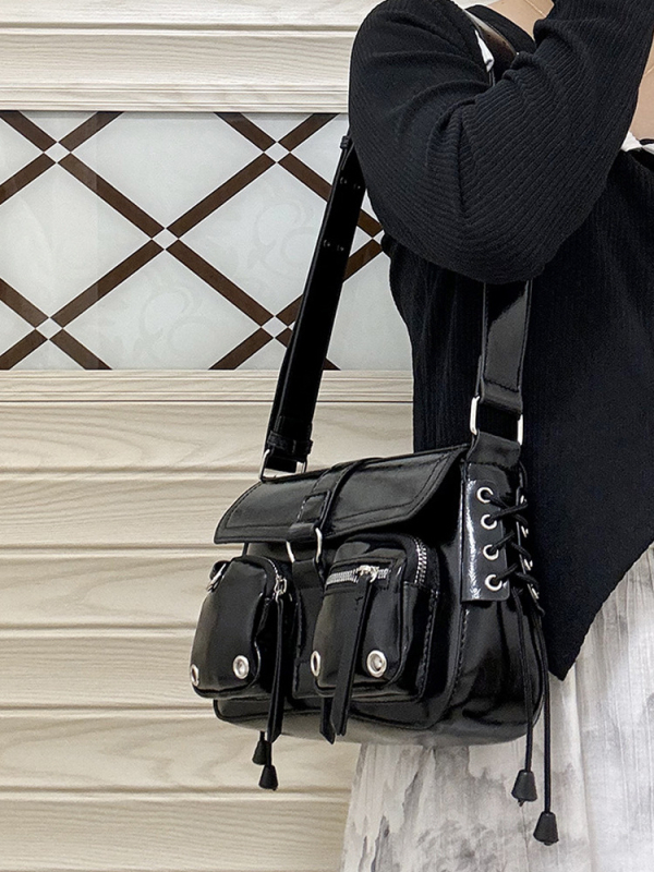 PU bőr alkar-crossbody táska, utcai stílus, horizontális négyzet alakú, zárható lezárás, belső zipzáras zseb, poliészter bélés, 2025 tavasz