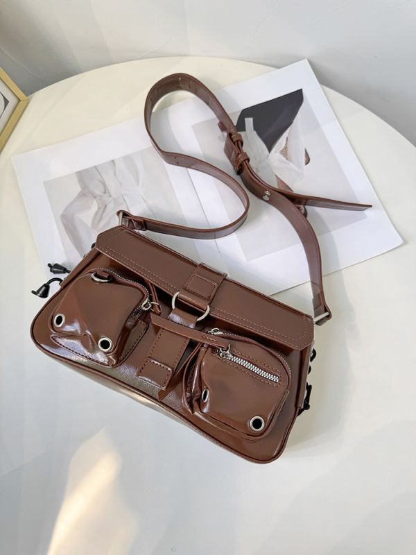 PU bőr alkar-crossbody táska, utcai stílus, horizontális négyzet alakú, zárható lezárás, belső zipzáras zseb, poliészter bélés, 2025 tavasz