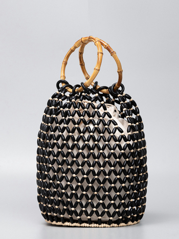 OLEI τσάντα κουβά από σφενδάμι, πλεκτή, με επένδυση πολυεστερική, άνοιγμα με ταινία, για ταξίδια αναψυχής, καλοκαίρι 2024