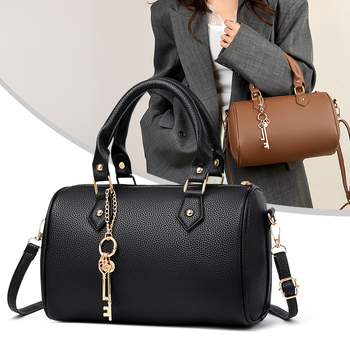 Τσάντα crossbody από PU δέρμα σε στυλ Boston, με φερμουάρ, σχήμα μαξιλαριού, εσωτερική τσέπη με φερμουάρ