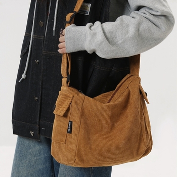 Мъжка чанта през рамо, Corduroy материал, Урбан стил, Полиестер подплата, Ежедневна употреба