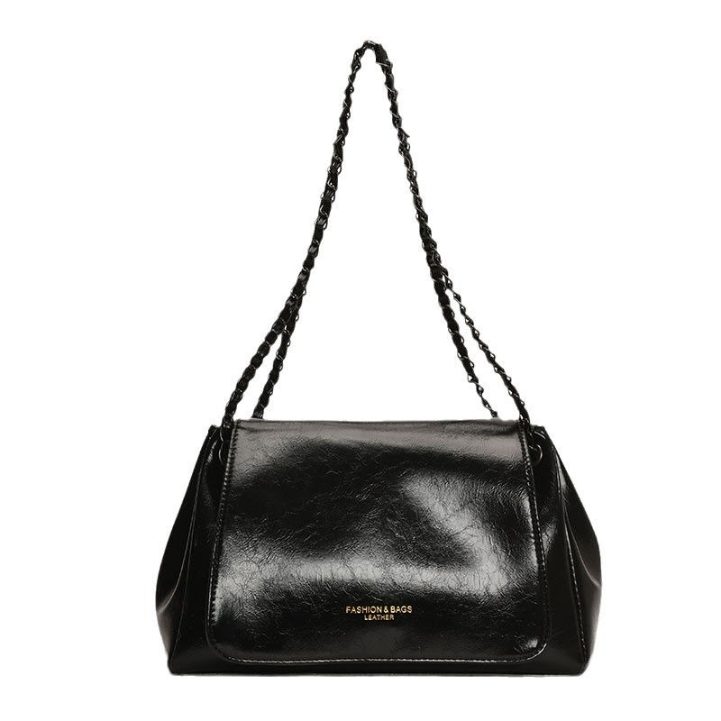 Válltáska lánccal – városi egyszerűség stílus, PU anyag, poliészter bélés, kapucsukásos zárás, belső zsebek telefonra és igazolványra