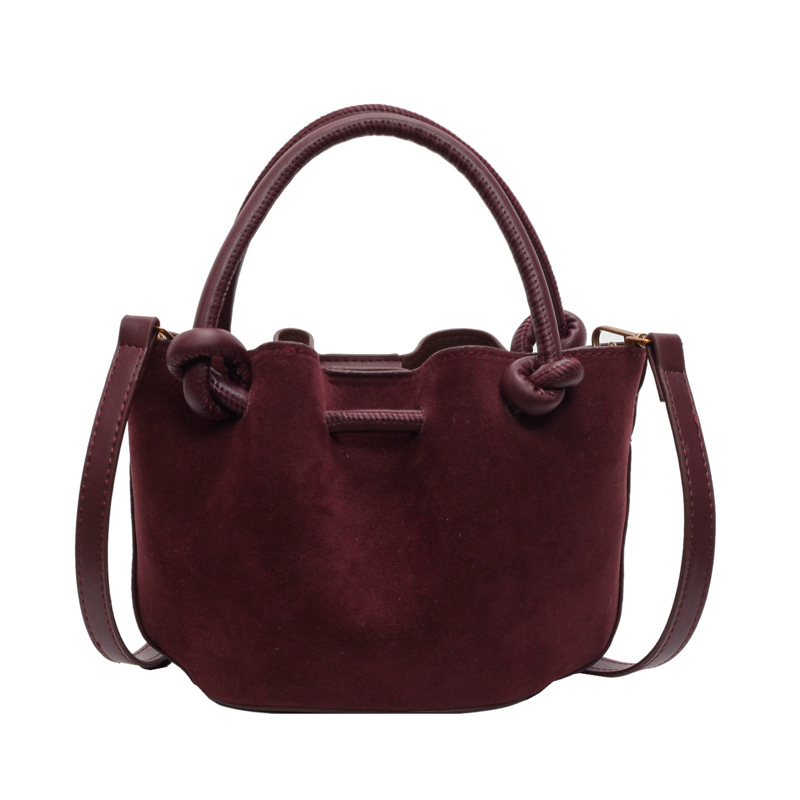 Geantă crossbody din PU mat, șnur de închidere și design plisat, formă cilindrică