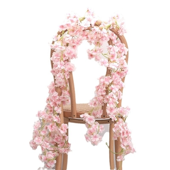 Dirbtinė vyšnios žiedų vija su atlasiniais žiedeliais sieniniam pakabinimui, vidinei dekoracijai vestuvėms ir nuotraukoms, variantas 3283093