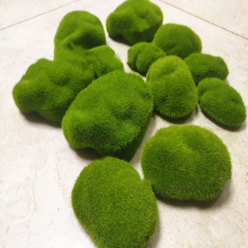 Szintetikus mohás kőblokkok virágkötészeti dekorációkhoz — Anyag: puha PVC, flocking technika, változat: szimulált kövek, cél: esküvők és otthoni dekoráció