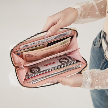 Portofel lung damă, cu fermoar, din PU, 1 pli, stil street, imprimeu în dungă, căptușeală poliester