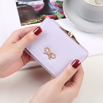 Γυναικείο μικρό πορτοφόλι-καρτοθήκη, διπλού υλικού, σχέδιο φιόγκος - εξωτερικό PVC, επένδυση συνθετικής δέρματος, αντιβακτηριακό, προστασία κατά κλοπής, αστικό στυλ
