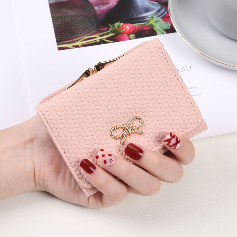 Γυναικείο μικρό πορτοφόλι-καρτοθήκη, διπλού υλικού, σχέδιο φιόγκος - εξωτερικό PVC, επένδυση συνθετικής δέρματος, αντιβακτηριακό, προστασία κατά κλοπής, αστικό στυλ