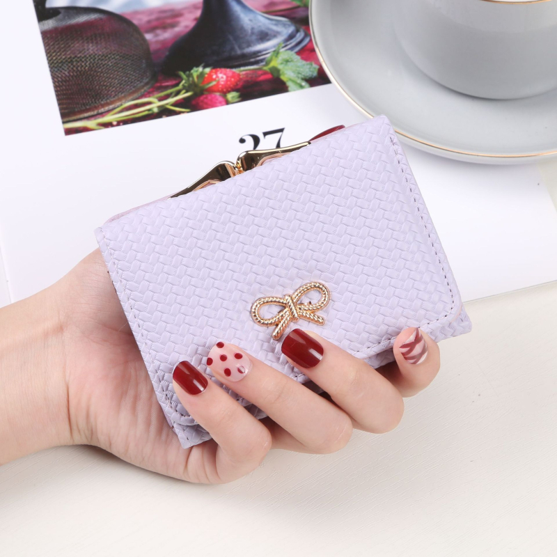 Γυναικείο μικρό πορτοφόλι-καρτοθήκη, διπλού υλικού, σχέδιο φιόγκος - εξωτερικό PVC, επένδυση συνθετικής δέρματος, αντιβακτηριακό, προστασία κατά κλοπής, αστικό στυλ