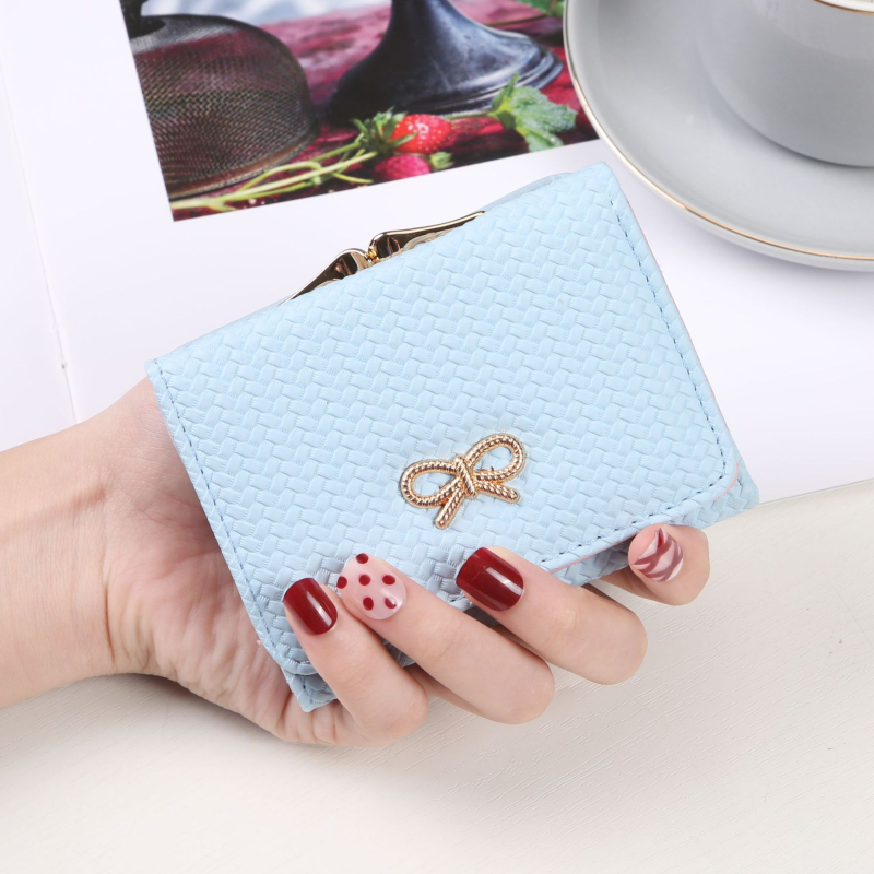 Γυναικείο μικρό πορτοφόλι-καρτοθήκη, διπλού υλικού, σχέδιο φιόγκος - εξωτερικό PVC, επένδυση συνθετικής δέρματος, αντιβακτηριακό, προστασία κατά κλοπής, αστικό στυλ
