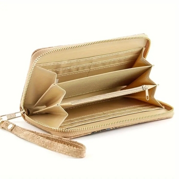 Portofel lung din plută cu fermoar, curea de mână, mai multe sloturi pentru carduri, model Dream Net Feather, căptușeală poliester, ediția 2025