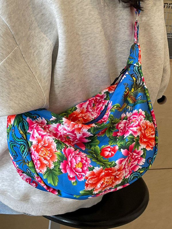 Dumpling-formájú crossbody táska, Nylon, Street Trend stílus, cipzáras nyitás, telefon zseb