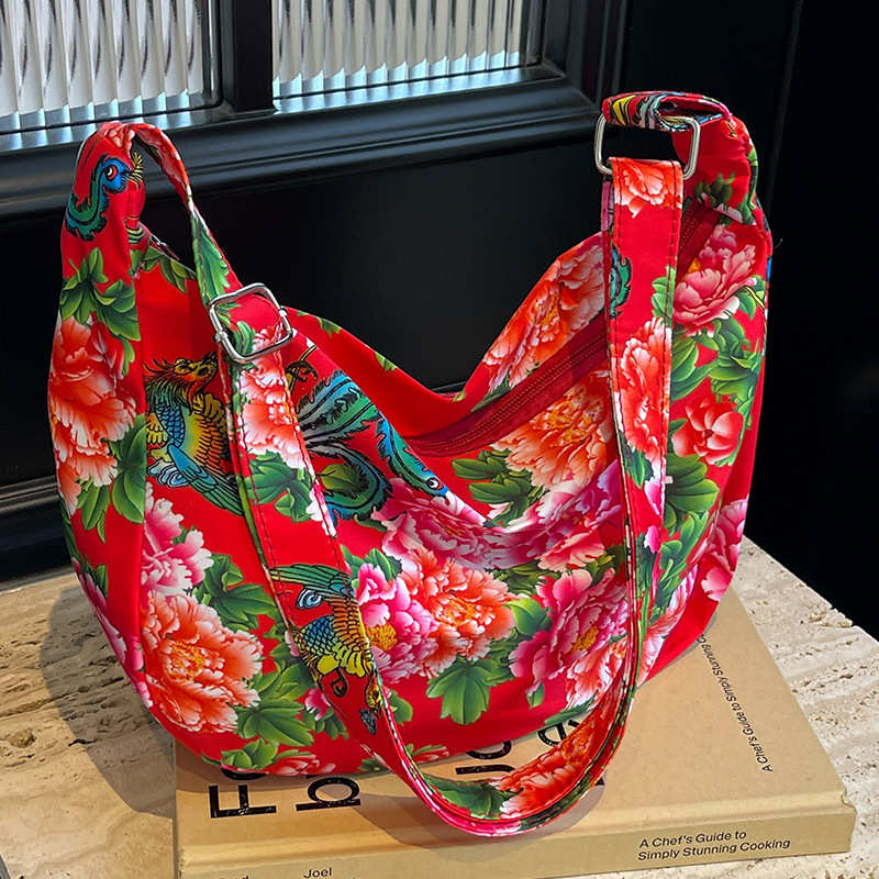 Dumpling-formájú crossbody táska, Nylon, Street Trend stílus, cipzáras nyitás, telefon zseb