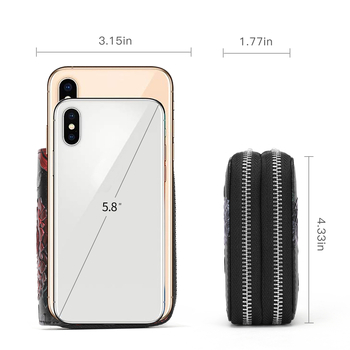 Καρτοθήκη από γνήσιο δέρμα με διπλό στρώμα γοδινού δέρματος, λουλουδάτος σχεδιασμός, RFID προστασία, θήκη για κέρματα με διπλό φερμουάρ