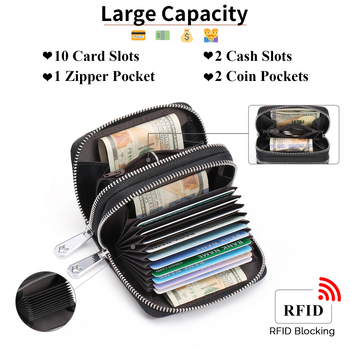 Καρτοθήκη από γνήσιο δέρμα με διπλό στρώμα γοδινού δέρματος, λουλουδάτος σχεδιασμός, RFID προστασία, θήκη για κέρματα με διπλό φερμουάρ