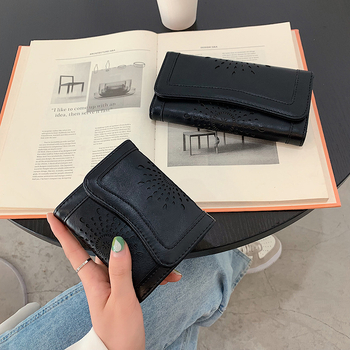 Portofel-clutch din PU, cu trei pliuri, finisaj retro ulei-wax, model monocrom, căptușe PU, extensie, Vara 2023