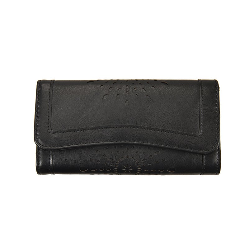 Portofel-clutch din PU, cu trei pliuri, finisaj retro ulei-wax, model monocrom, căptușe PU, extensie, Vara 2023