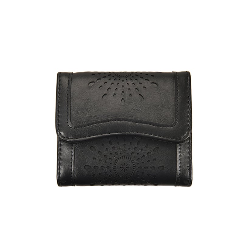 Portofel-clutch din PU, cu trei pliuri, finisaj retro ulei-wax, model monocrom, căptușe PU, extensie, Vara 2023