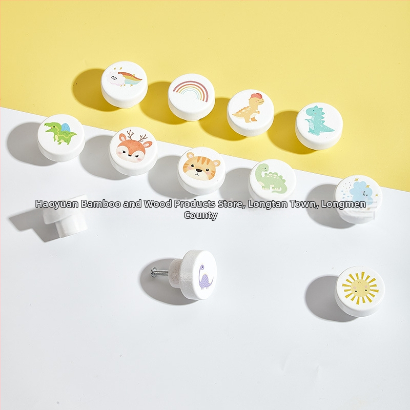 Koka atvilktnes poga, apaļas formas, nordiskā stila, bērnu mēbelēm, modelis 5521, virsma ar krāsainu druku