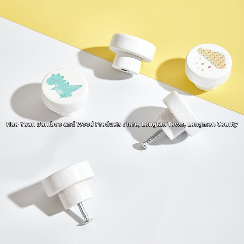 Koka atvilktnes poga, apaļas formas, nordiskā stila, bērnu mēbelēm, modelis 5521, virsma ar krāsainu druku