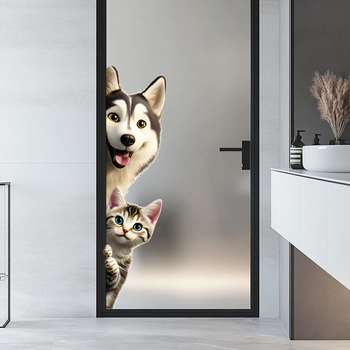 PVC αυτοκόλλητο τοίχου με κινούμενο σχέδιο γάτας και σκύλου, αδιάβροχο, ένα κομμάτι, κατάλληλο για σαλόνι, υπνοδωμάτιο, εστιατόριο και μπάνιο